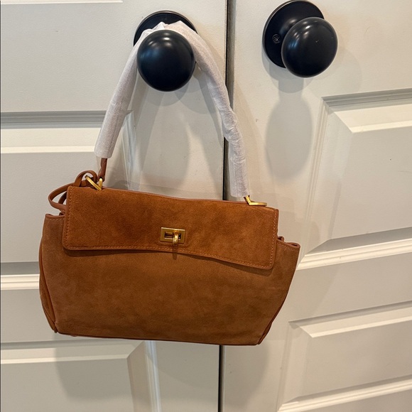 Verano Hill Brown Suede Shoulder Bag with Gold Hardware - Picture 2 of 7